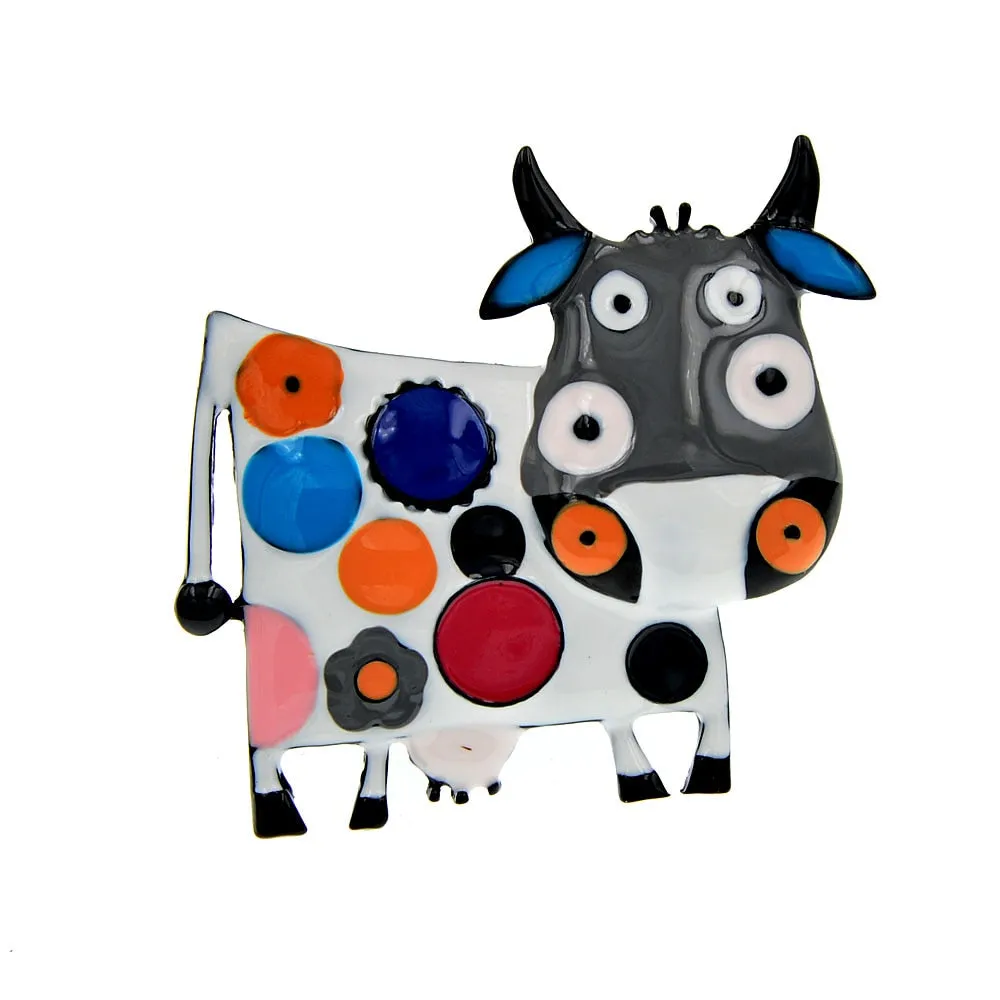 Colorful Enamel Cow Brooches For Women