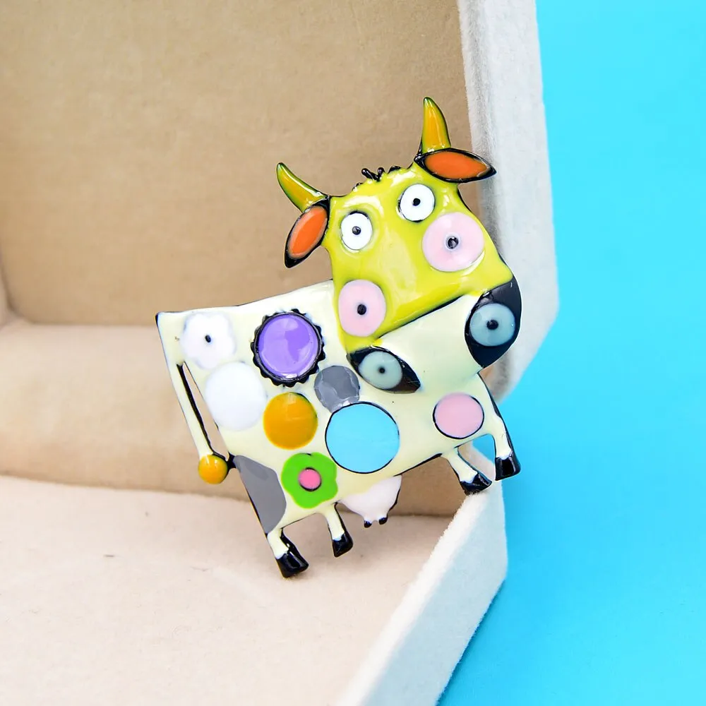 Colorful Enamel Cow Brooches For Women