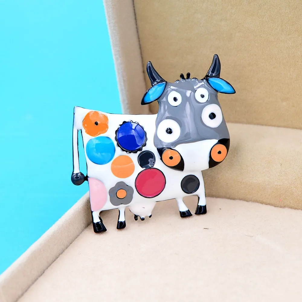 Colorful Enamel Cow Brooches For Women