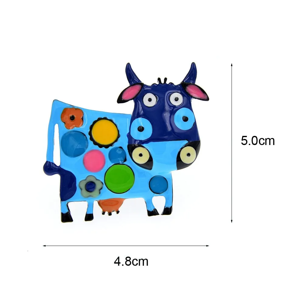Colorful Enamel Cow Brooches For Women