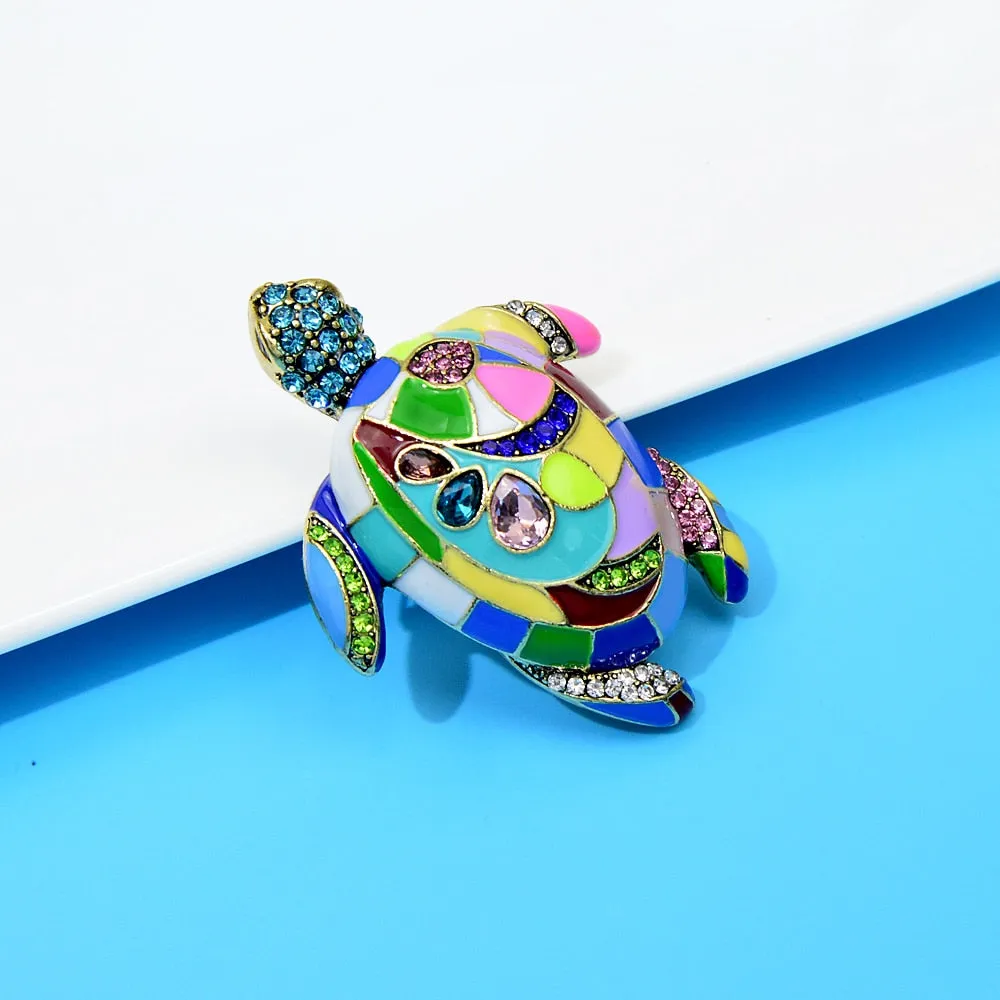 Colorful Enamel Sea Turtle Brooches For Women