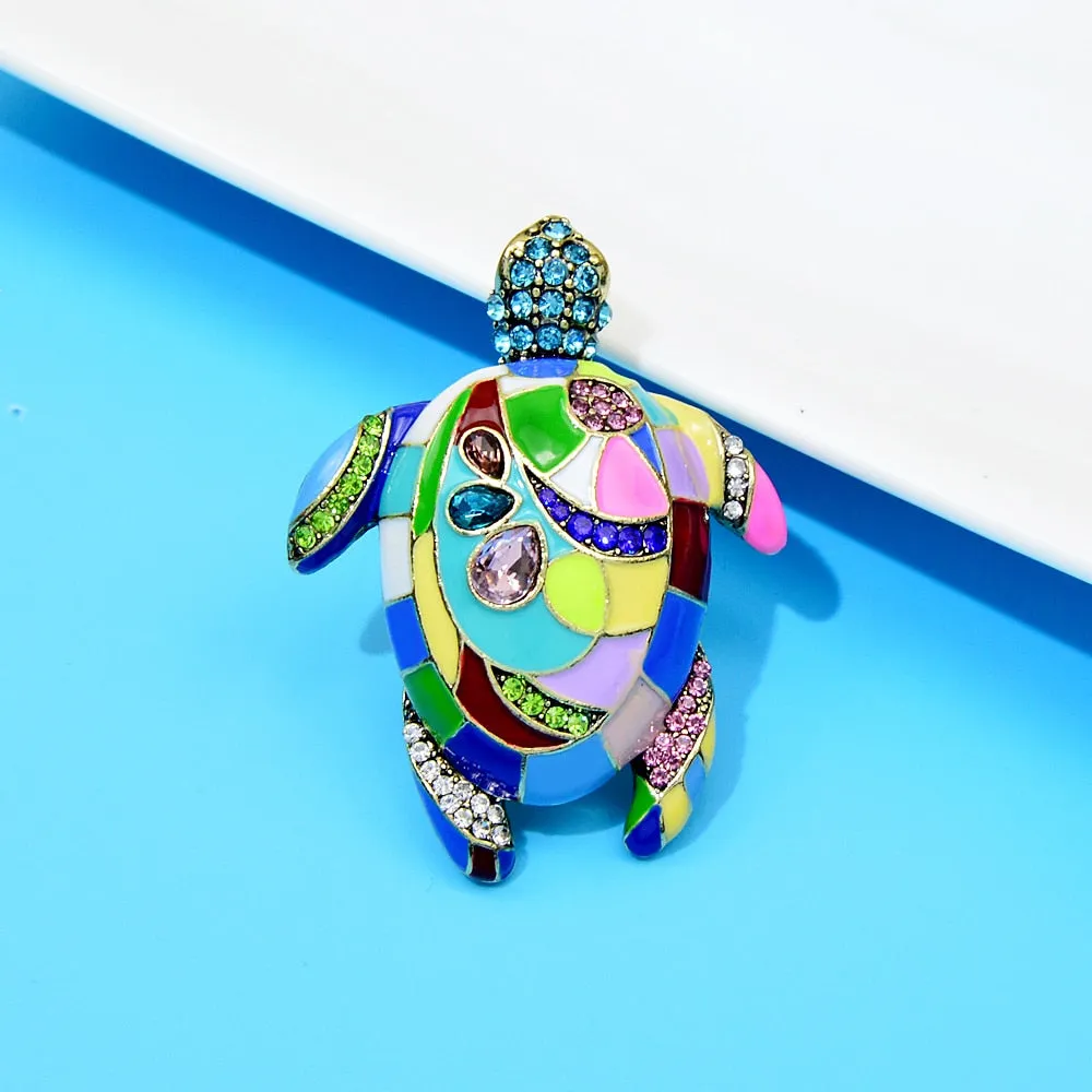 Colorful Enamel Sea Turtle Brooches For Women