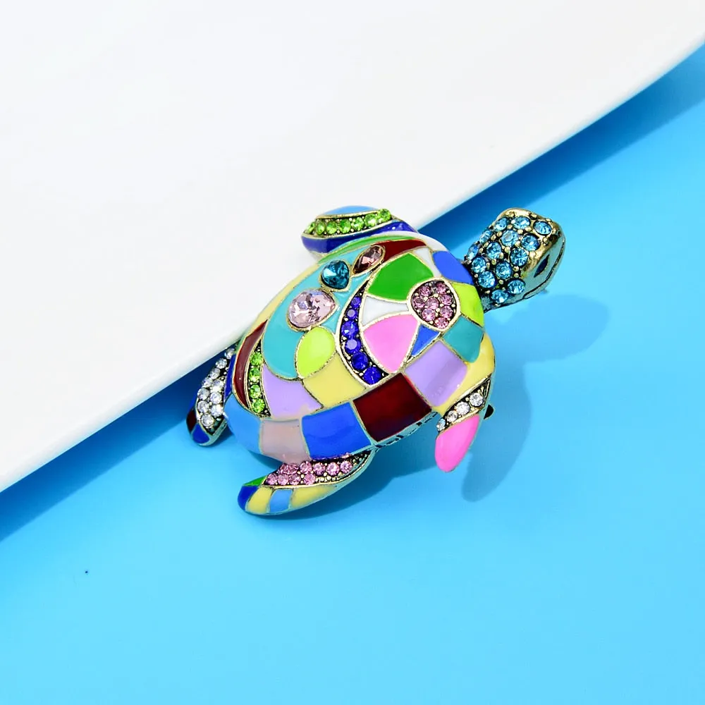 Colorful Enamel Sea Turtle Brooches For Women