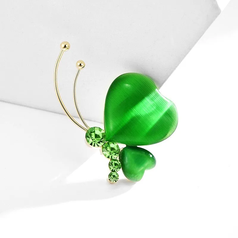 Copper Micro Inlaid Cute Green Butterfly Pin New Year Gift
