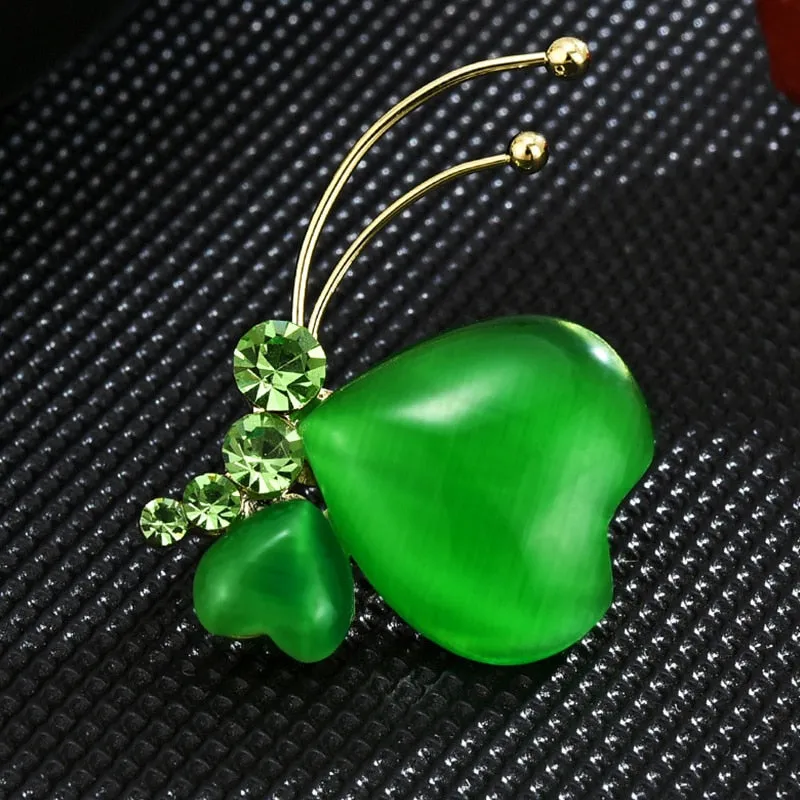 Copper Micro Inlaid Cute Green Butterfly Pin New Year Gift