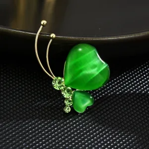 Copper Micro Inlaid Cute Green Butterfly Pin New Year Gift