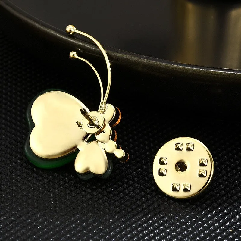 Copper Micro Inlaid Cute Green Butterfly Pin New Year Gift