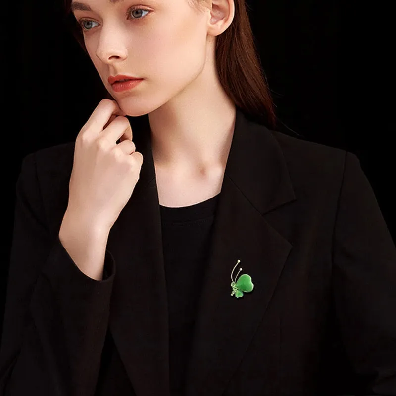 Copper Micro Inlaid Cute Green Butterfly Pin New Year Gift
