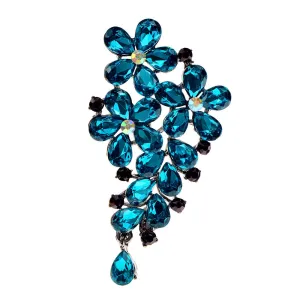 Crystal Blue Clor Flower Brooches For Women