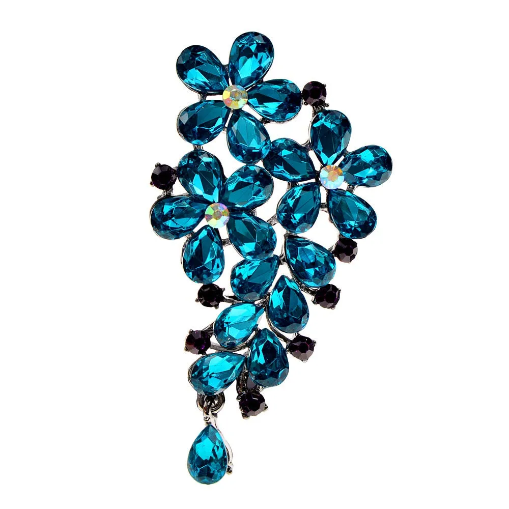 Crystal Blue Clor Flower Brooches For Women