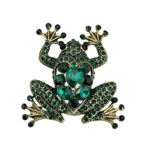 Crystal Frog Brooches for Women Green Color Animal Brooch