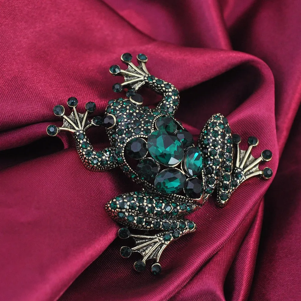 Crystal Frog Brooches for Women Green Color Animal Brooch
