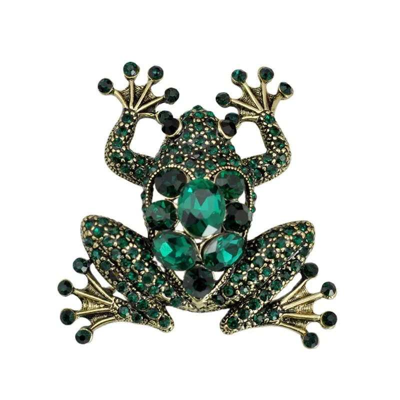 Crystal Frog Brooches for Women Green Color Animal Brooch