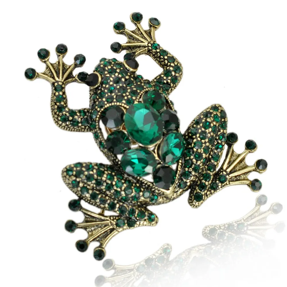 Crystal Frog Brooches for Women Green Color Animal Brooch