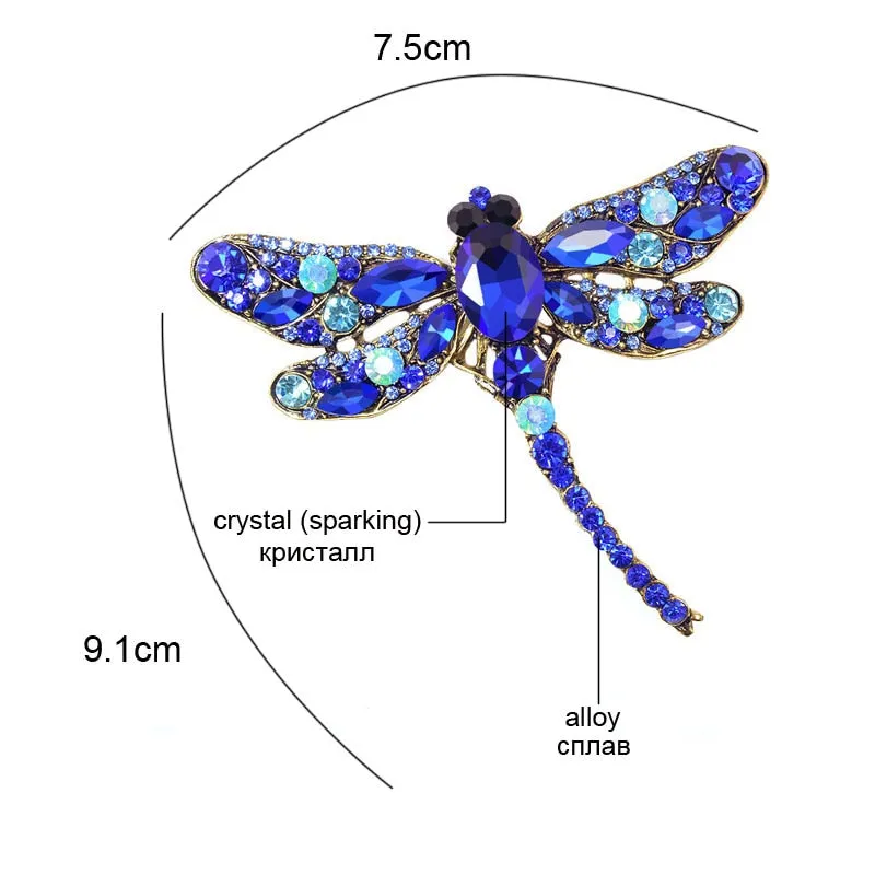 Crystal Vintage Dragonfly Brooches for Women Large Insect Brooch