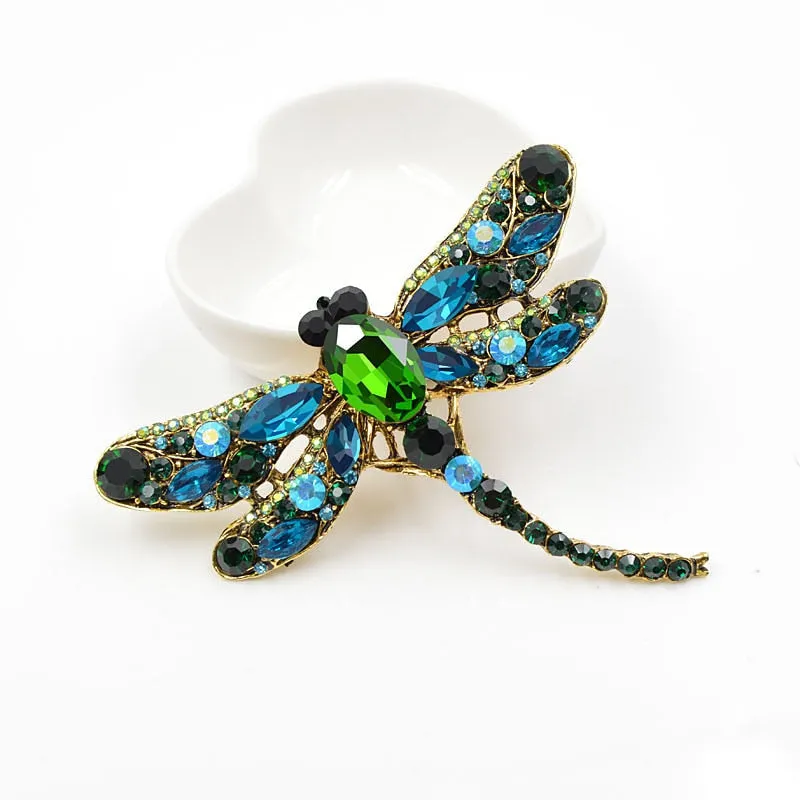 Crystal Vintage Dragonfly Brooches for Women Large Insect Brooch