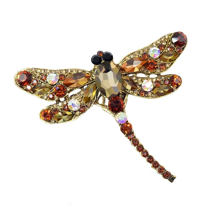 Crystal Vintage Dragonfly Brooches for Women Large Insect Brooch