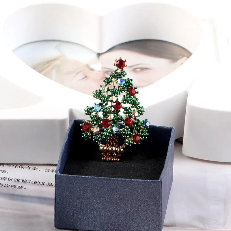 Cute Green Paint Christmas Tree Brooches for Women