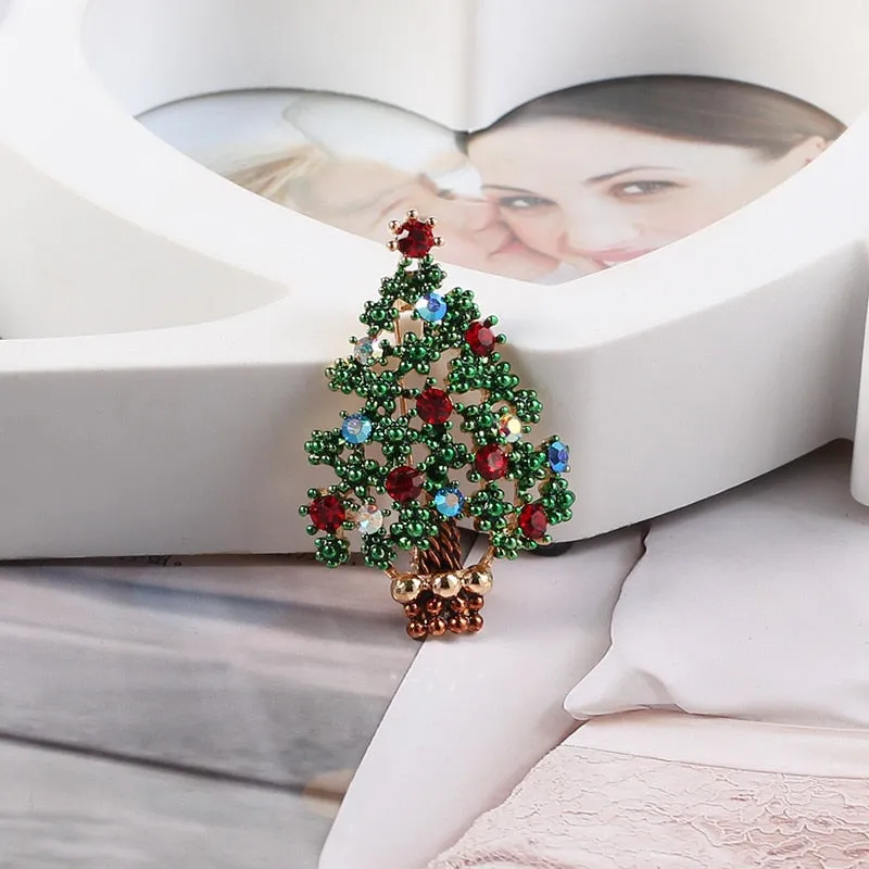 Cute Green Paint Christmas Tree Brooches for Women