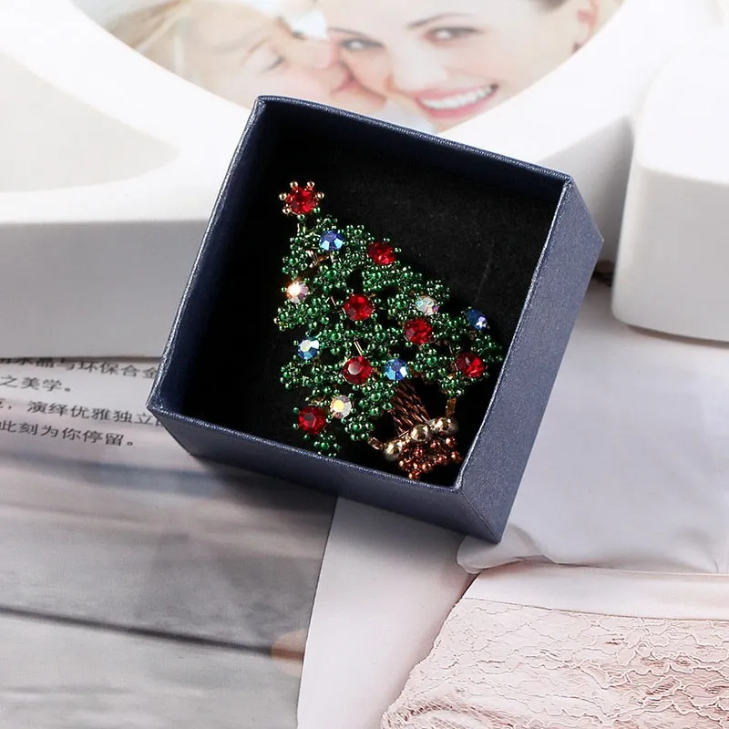 Cute Green Paint Christmas Tree Brooches for Women