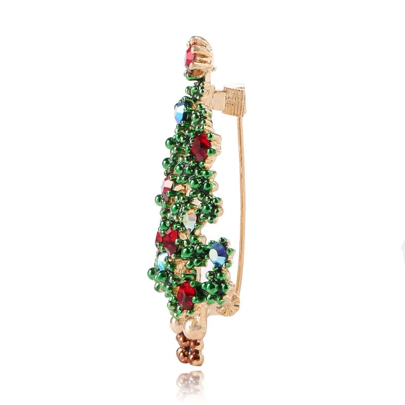 Cute Green Paint Christmas Tree Brooches for Women