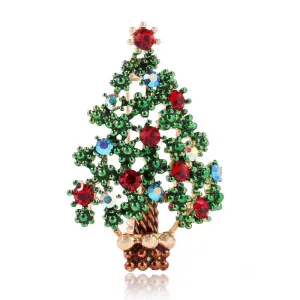 Cute Green Paint Christmas Tree Brooches for Women