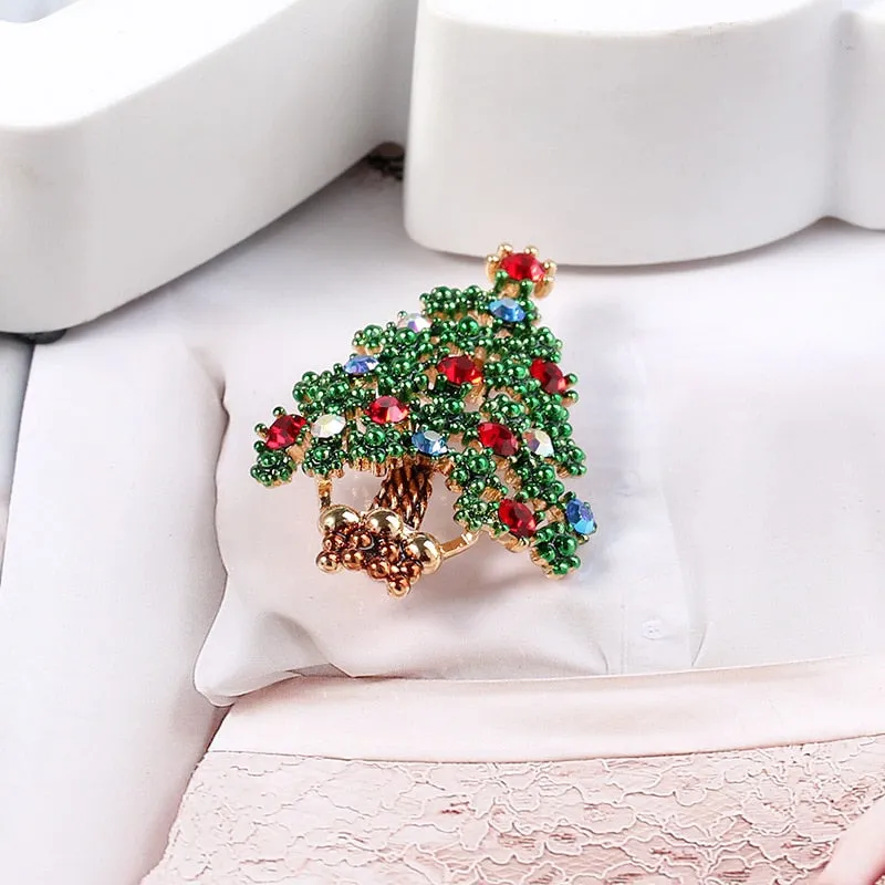 Cute Green Paint Christmas Tree Brooches for Women