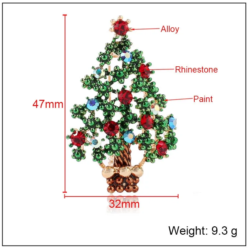 Cute Green Paint Christmas Tree Brooches for Women