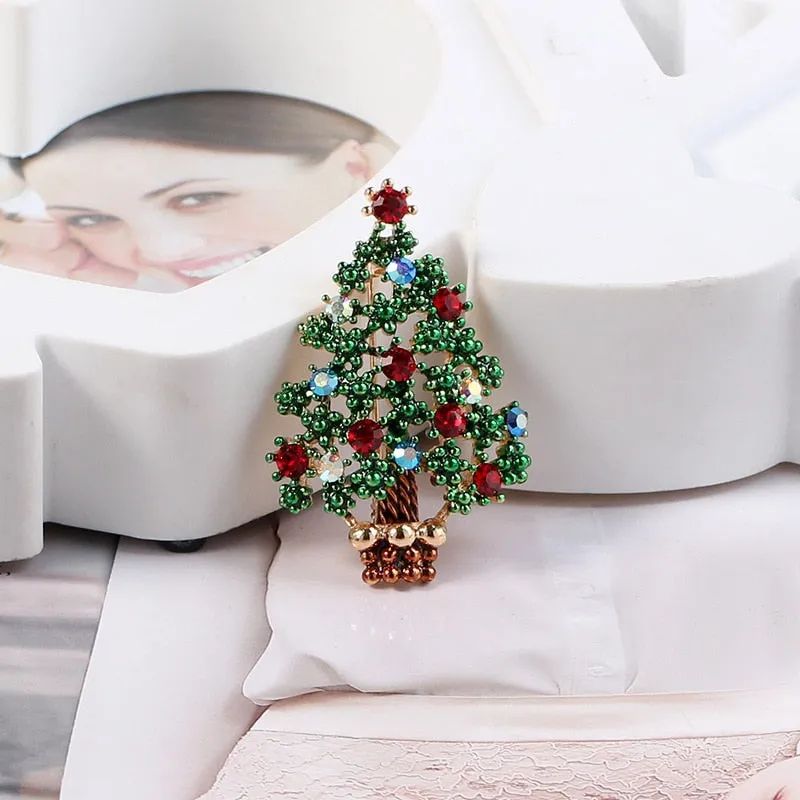 Cute Green Paint Christmas Tree Brooches for Women
