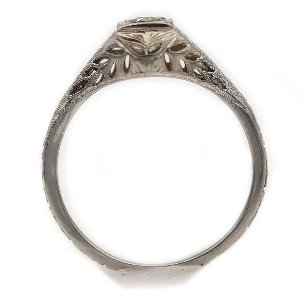 Dainty Art Deco .07 CTW Old Mine Cut Diamond Filigree Engagement Ring