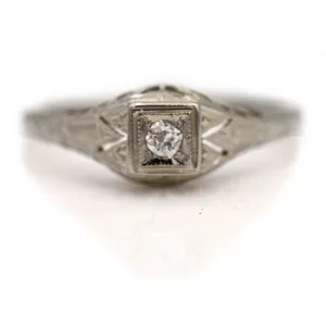 Dainty Art Deco .07 CTW Old Mine Cut Diamond Filigree Engagement Ring