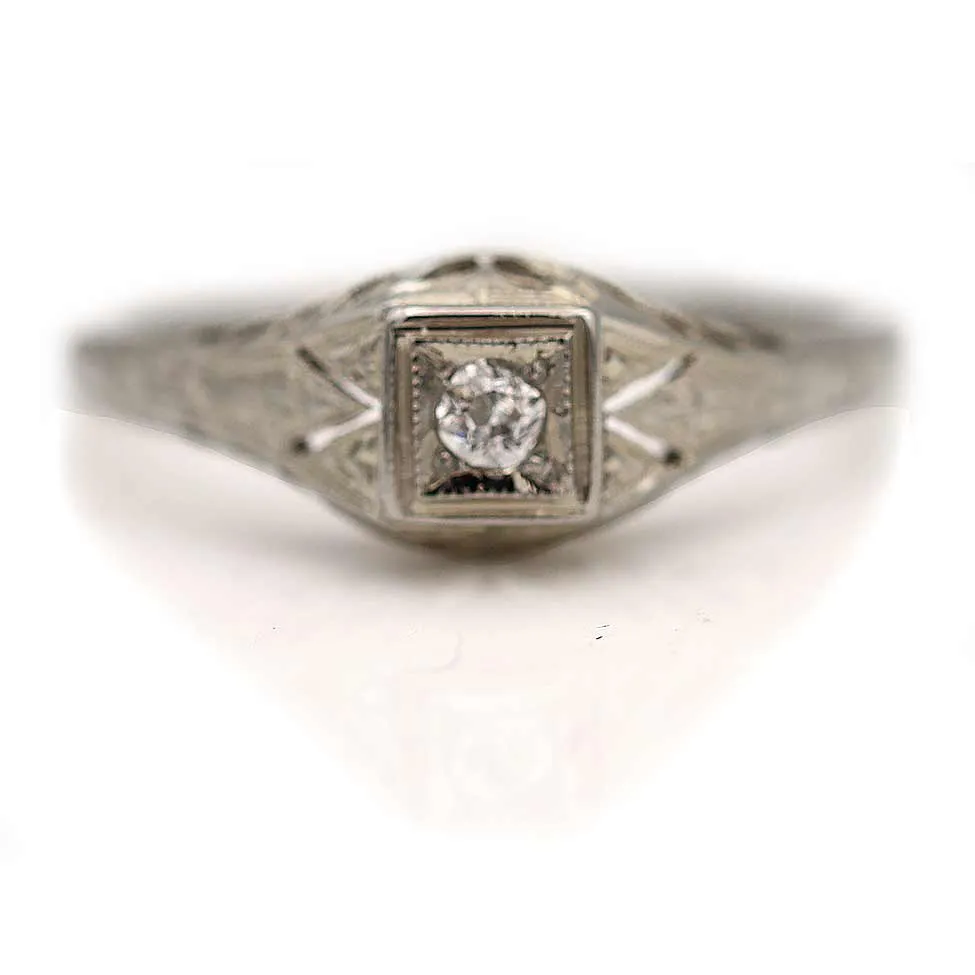 Dainty Art Deco .07 CTW Old Mine Cut Diamond Filigree Engagement Ring