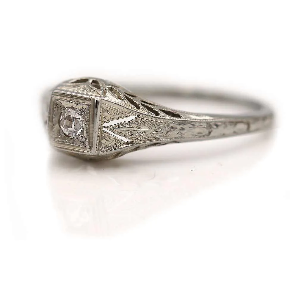 Dainty Art Deco .07 CTW Old Mine Cut Diamond Filigree Engagement Ring