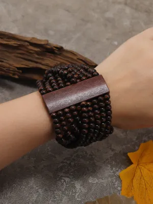 Dark Wood Geometric Decor Beaded Layered Bracelet Women Bracelet Stackable
