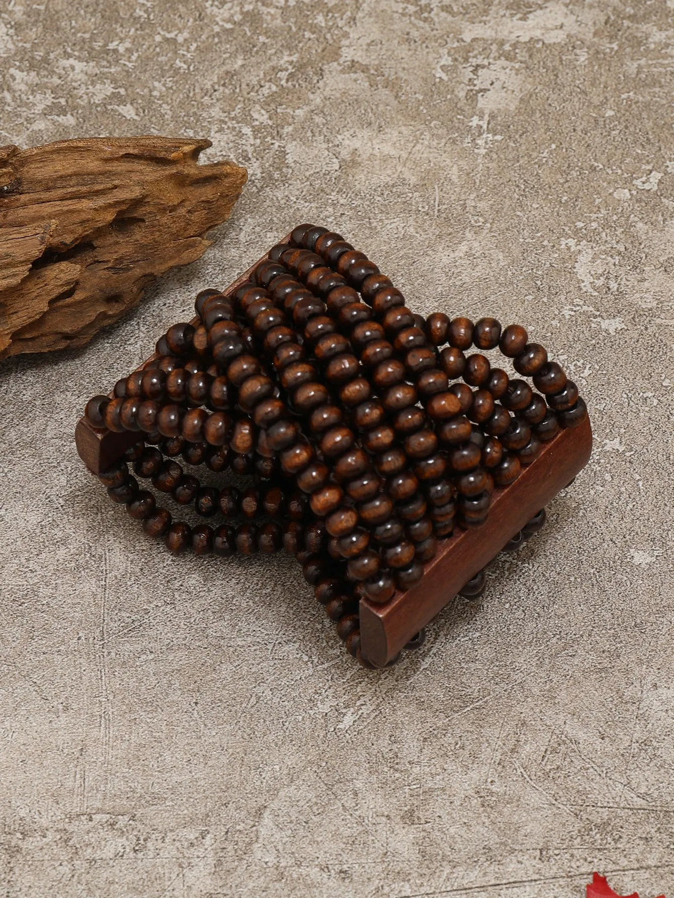 Dark Wood Geometric Decor Beaded Layered Bracelet Women Bracelet Stackable