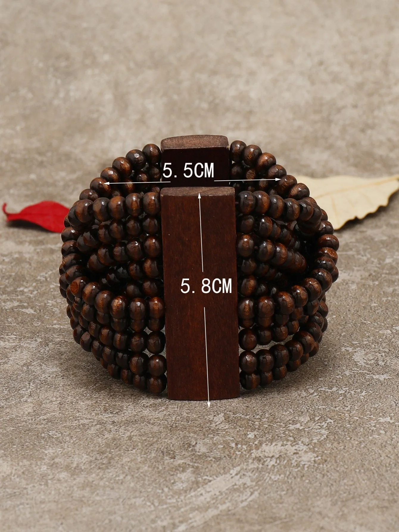Dark Wood Geometric Decor Beaded Layered Bracelet Women Bracelet Stackable