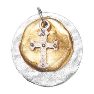 Delphine Gold Disc and Silver Cross Pendant