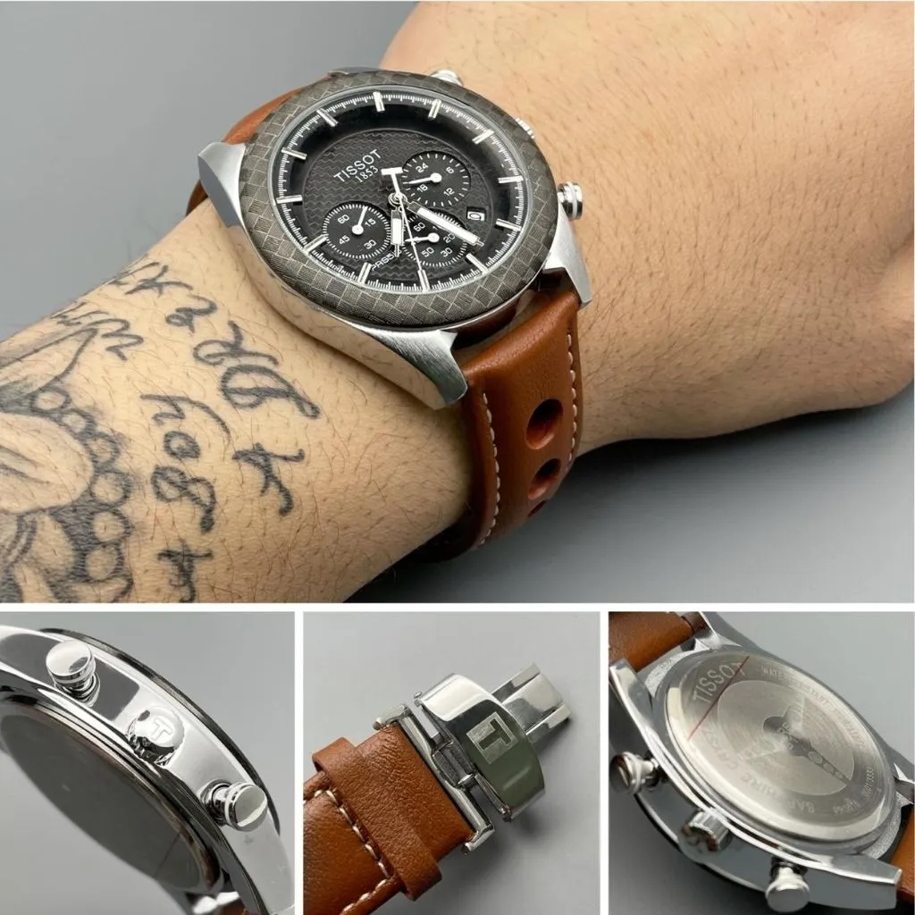 Designer Brown Leather Strap Wrist Watch For Men