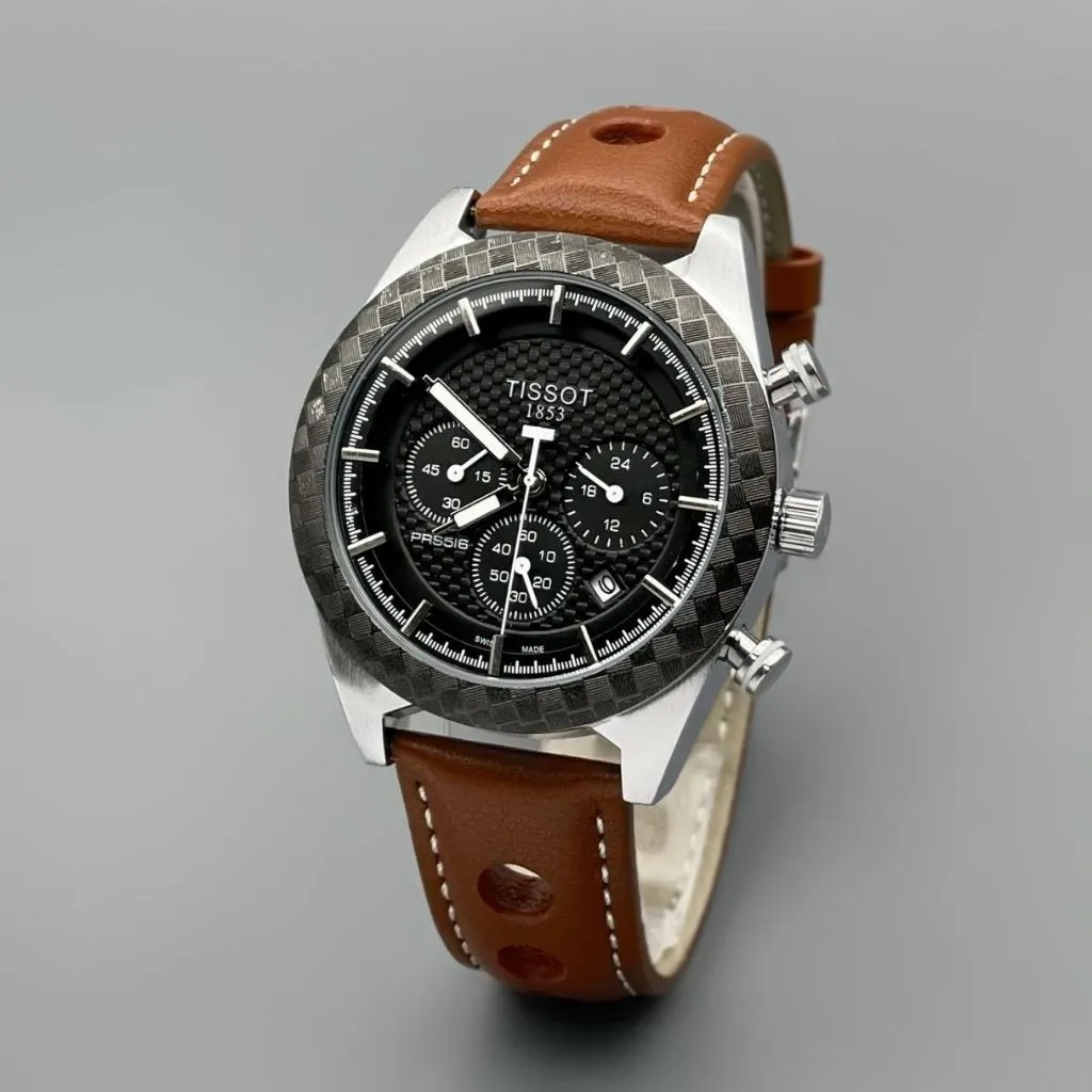 Designer Brown Leather Strap Wrist Watch For Men