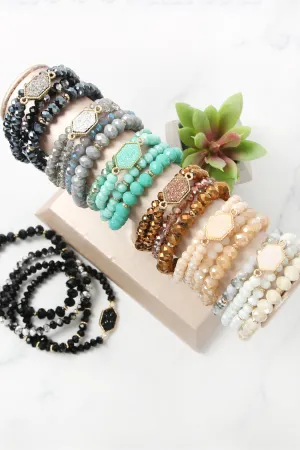 Druzy Stone Hexagon Glass Beads Bracelet