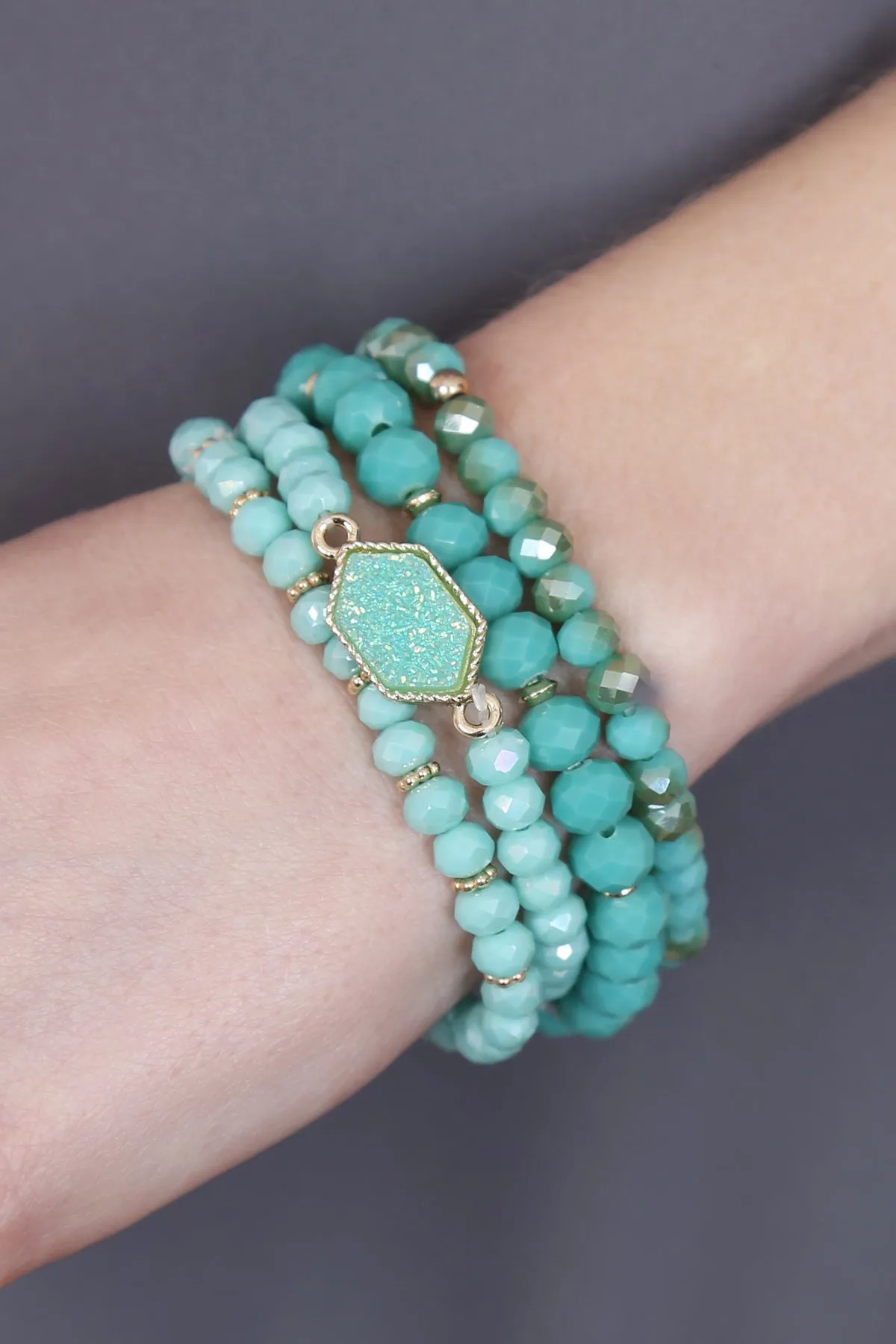 Druzy Stone Hexagon Glass Beads Bracelet