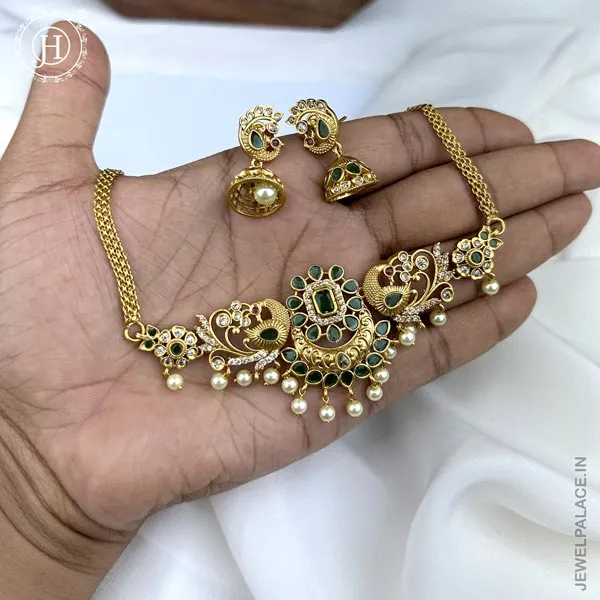 Elegant Gold Plated Premium Quality AD Stone Necklace With Matching Earrings JH2560