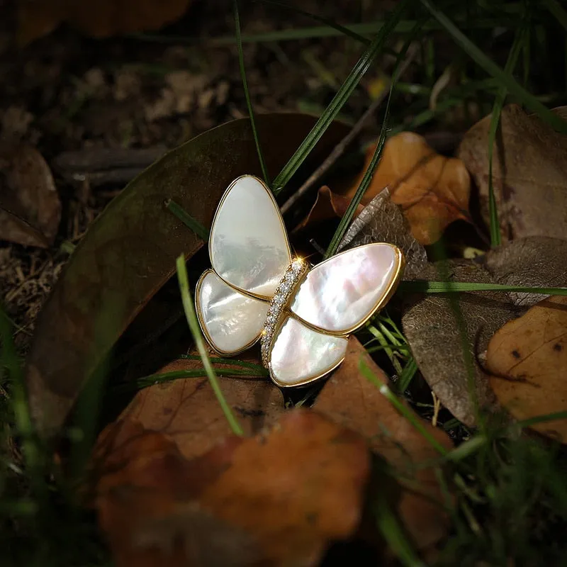 Elegant Shell Butterfly Brooch Cubic Zircon Golden Copper Suit Brooches