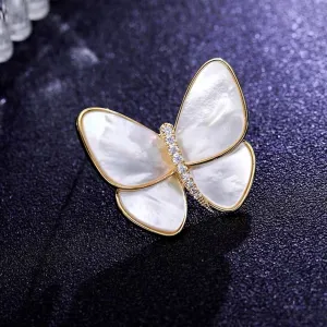 Elegant Shell Butterfly Brooch Cubic Zircon Golden Copper Suit Brooches