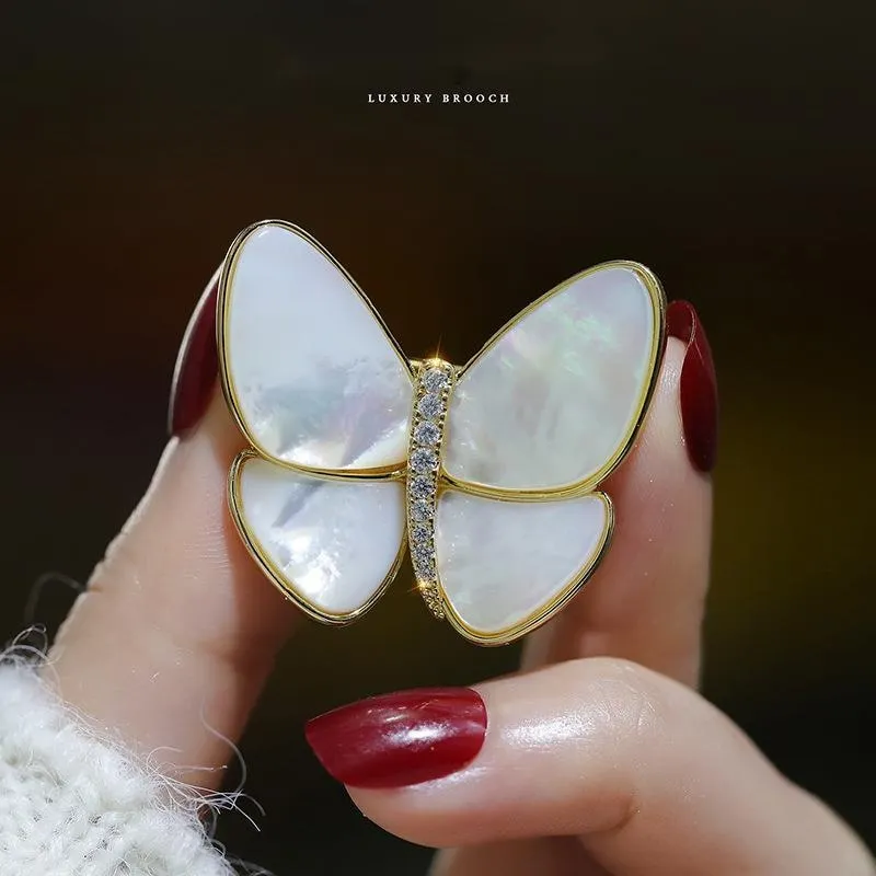 Elegant Shell Butterfly Brooch Cubic Zircon Golden Copper Suit Brooches