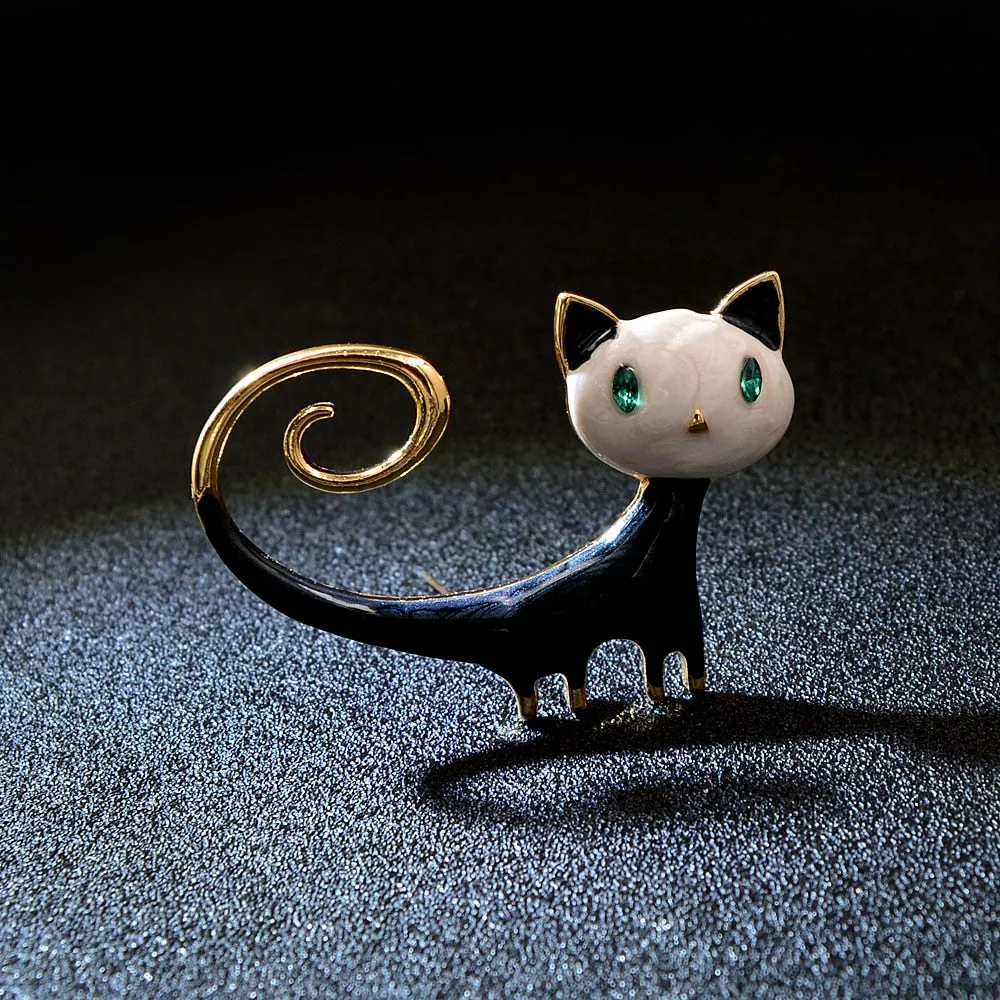 Enamel Cute Cat Brooches For Women Kitty Pin 2 Colors