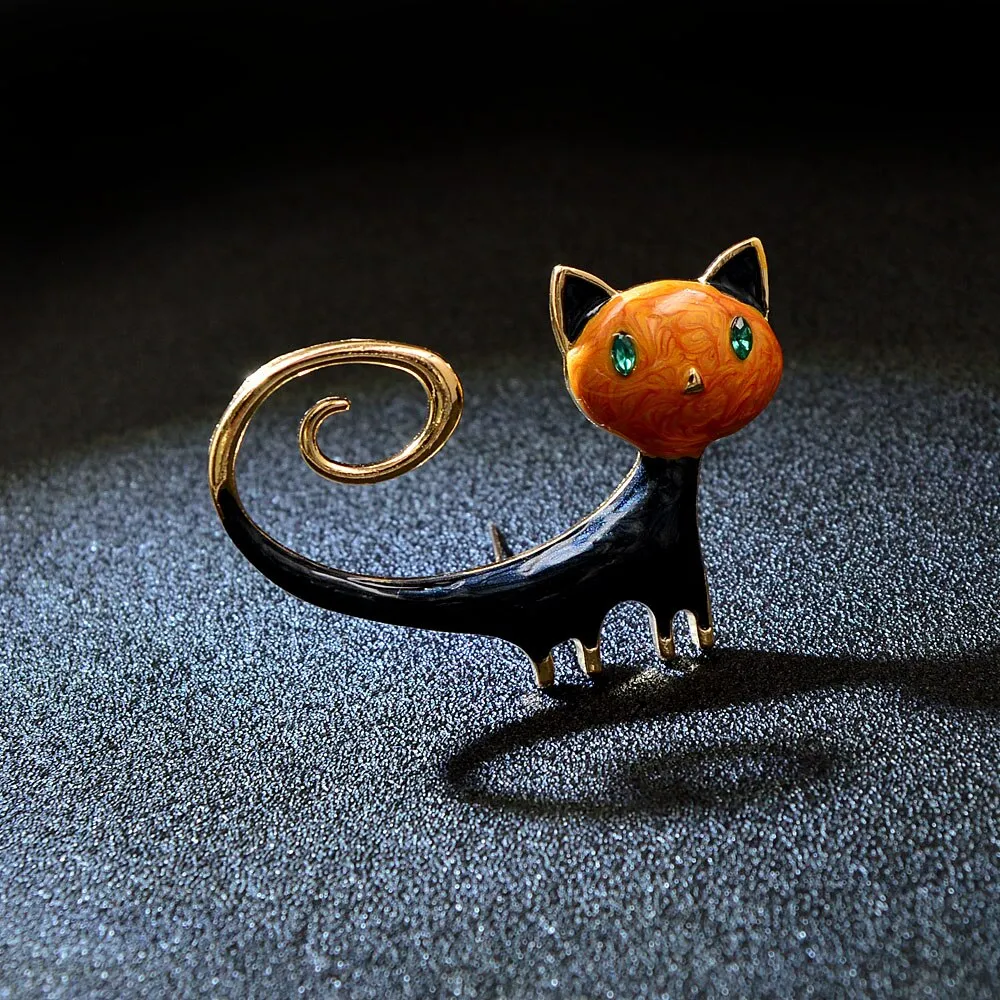 Enamel Cute Cat Brooches For Women Kitty Pin 2 Colors