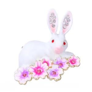 Enamel Flower Rabbit Brooches For Women Unisex Lovely White Bunny Animal Party Casual Brooch