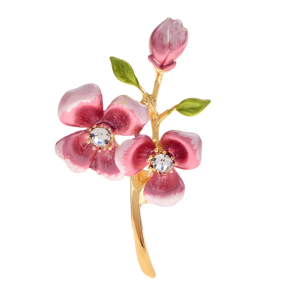 Enamel Rhinestone Flower Brooches For Weddings Office Elegant Plant Brooch