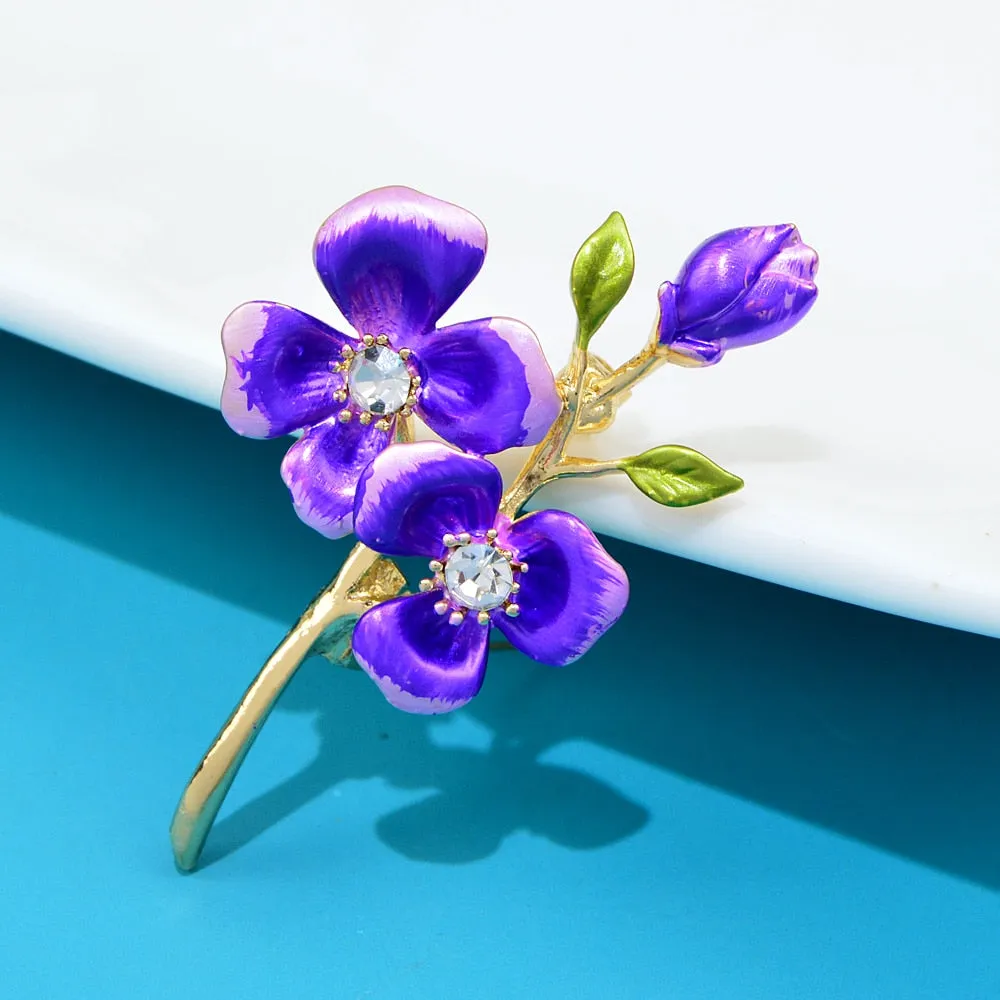 Enamel Rhinestone Flower Brooches For Weddings Office Elegant Plant Brooch
